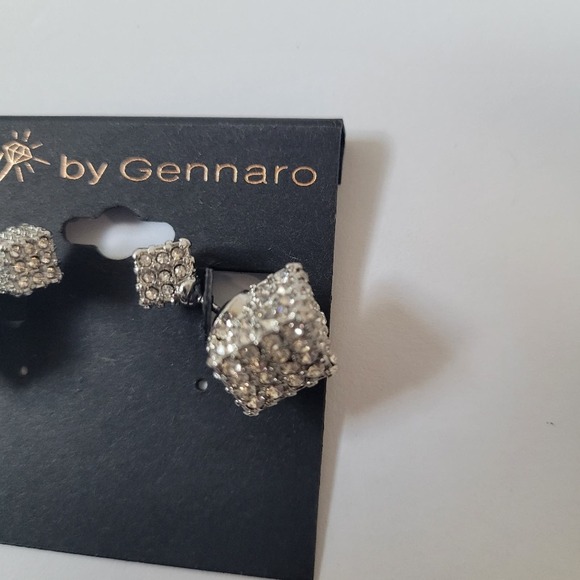 G By Gennaro Geometric Rhinestone Cube Barbell Earrings NWT - Picture 2 of 6